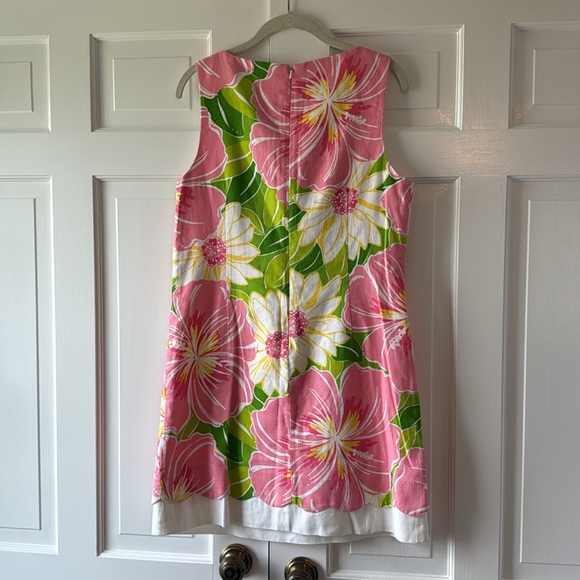 LILLY PULITZER LARGE FLORAL SHEATH DRESS PINK GREEN WHITE SIZE 12 PREPPY COTTON - Picture 6 of 11